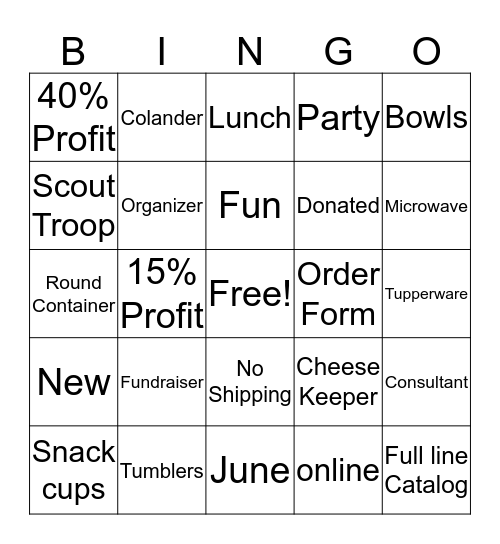 TUPPERWARE BINGO Card