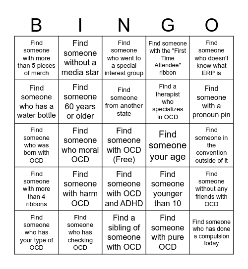 OCD Con Bingo Card