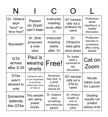 Untitled Bingo Card