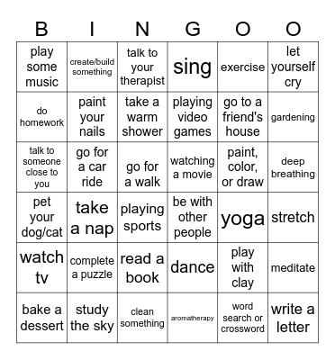 Coping Skills Bingo Card