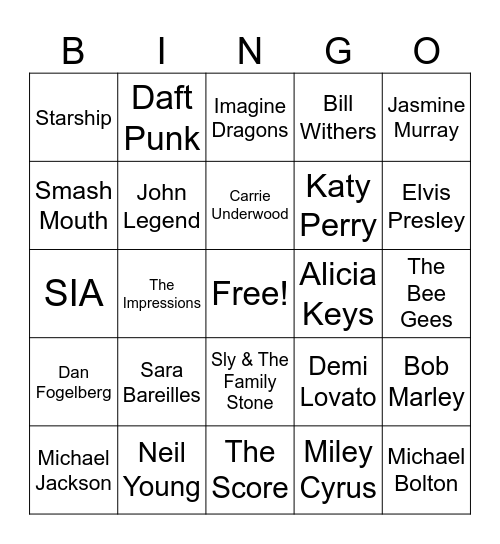 Leadership Music BINGO Card