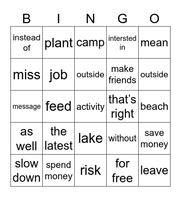 Unit 8 Here and Now Bingo Card