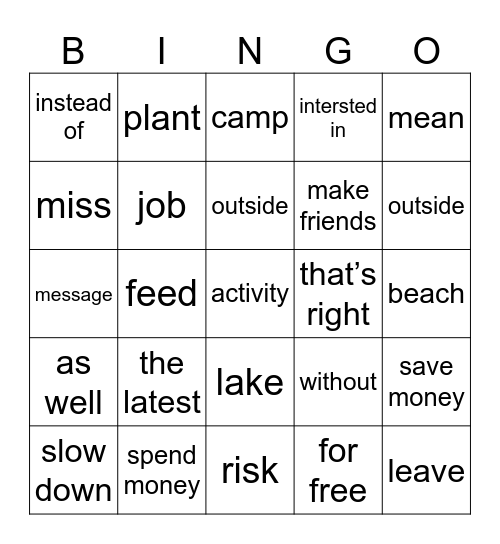 Unit 8 Here and Now Bingo Card