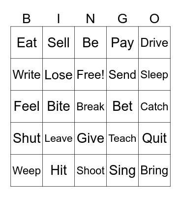 Irregular Verbs Bingo Card