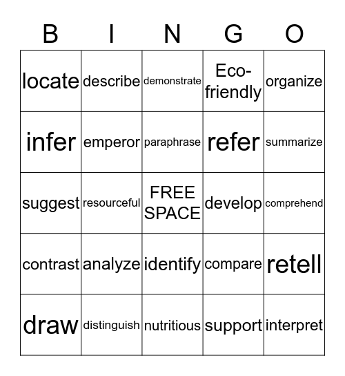 Academic Vocabulary Practice (AKA Brain Food) Bingo Card