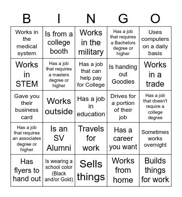SV 2024 Career Fair BINGO - Find someone who.... Bingo Card