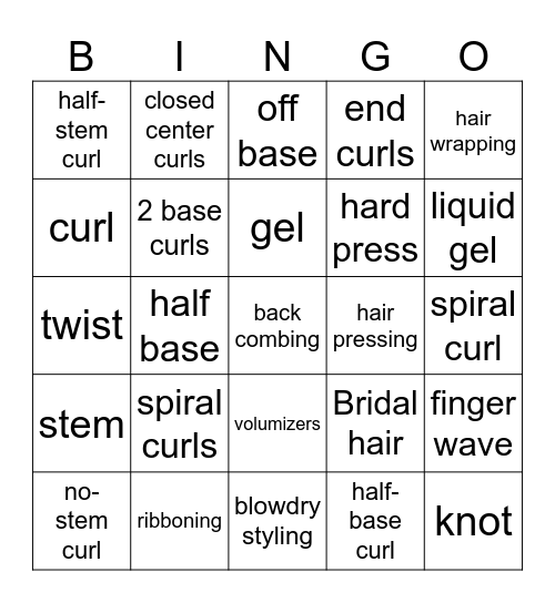 Hair styling Bingo Card