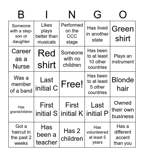 Ice Breaker Bingo Card