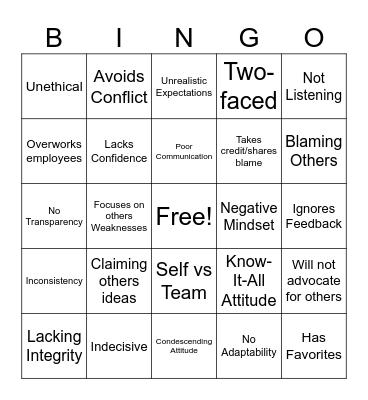 Bad Leadership Bingo Card