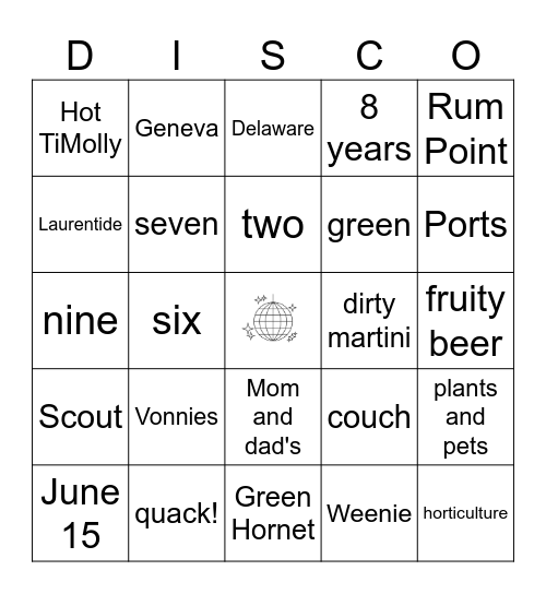 Tim and Molly Trivia Bingo Card