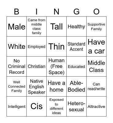 Check Your Privilege Bingo Card