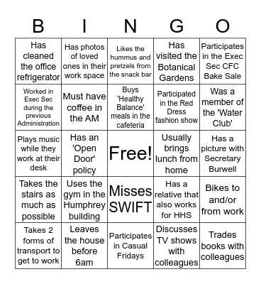 Exec Sec Bingo Card