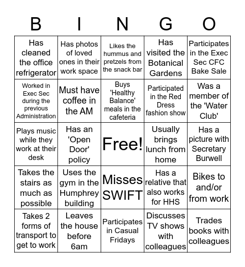 Exec Sec Bingo Card