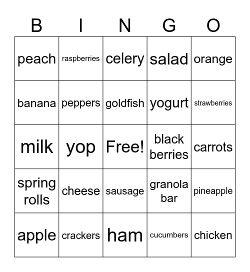 Healthy Snacks Bingo Card