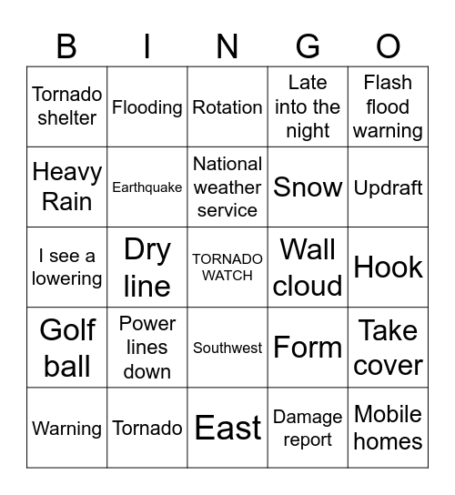 Oklahoma Strom Chaser Bingo Card