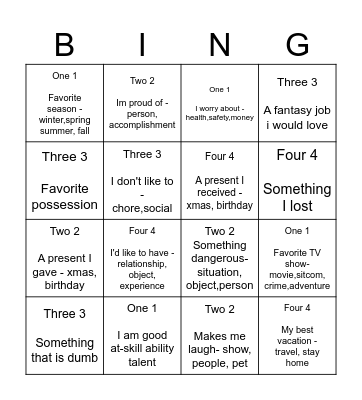 Untitled Bingo Card