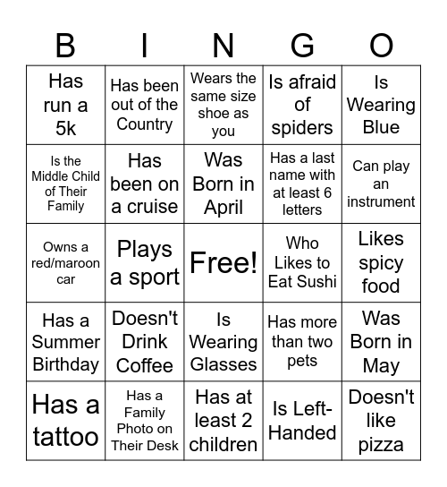 Bingo Challenge! Find Someone Who.... Bingo Card