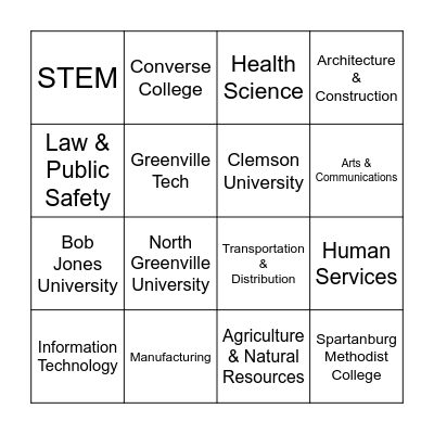 College and Career Fair BINGO Card