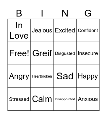 Musical Emotion Bingo Card
