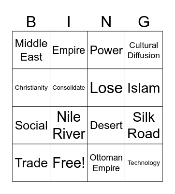 Unit 3 Vocab Review Bingo Card