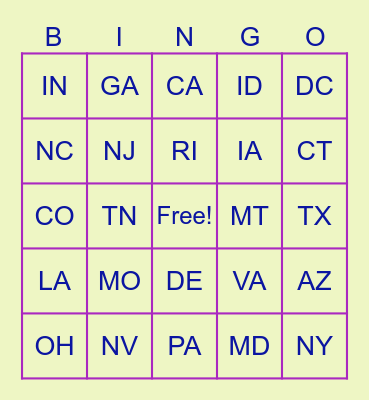 EMPHASYS STATES BINGO Card
