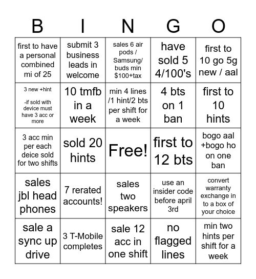 Untitled Bingo Card