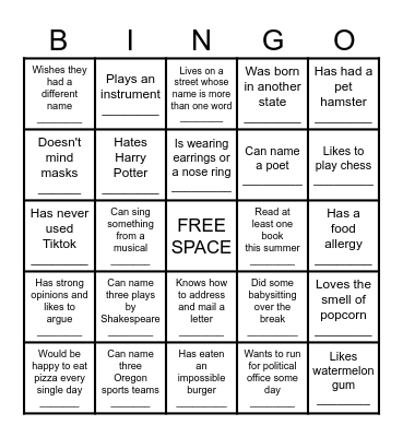 Icebreaker Bingo - Find Someone Who .... Bingo Card