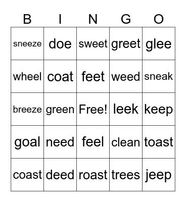 Long /e/ and /a/ Bingo Card