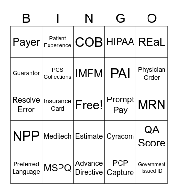 Patient Access Week 2024 Bingo Card