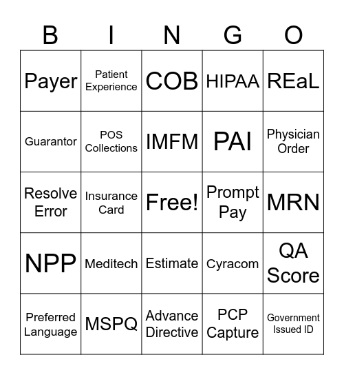 Patient Access Week 2024 Bingo Card