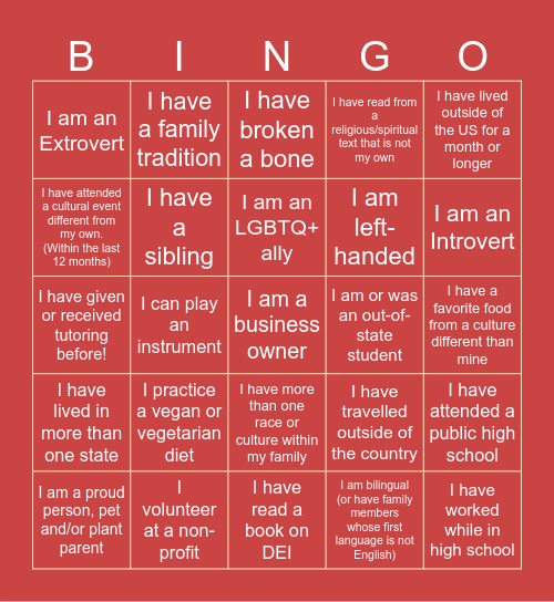 Diversity Bingo! Bingo Card