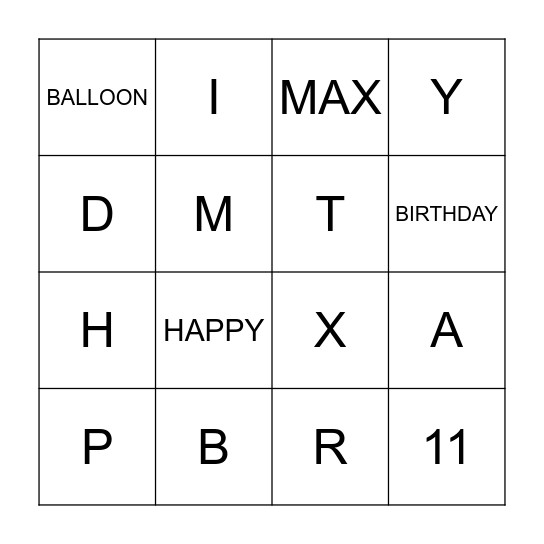 HAPPY BIRTHDAY MAX Bingo Card