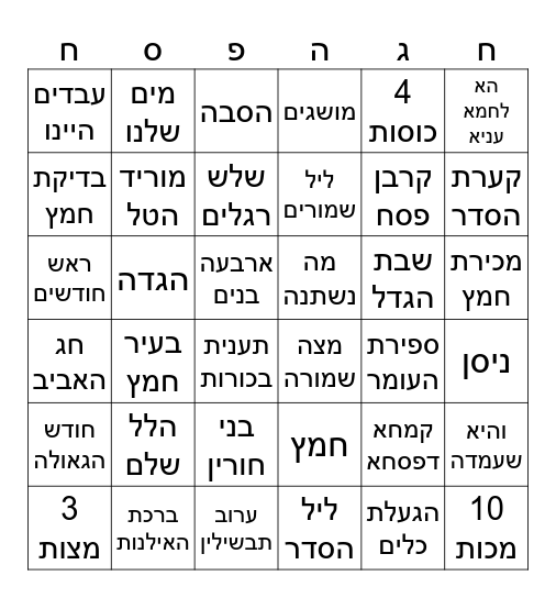 חג הפסח Bingo Card