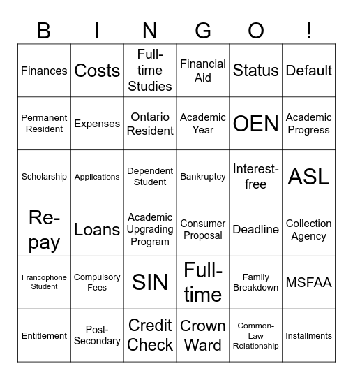 OSAP BINGO! Bingo Card