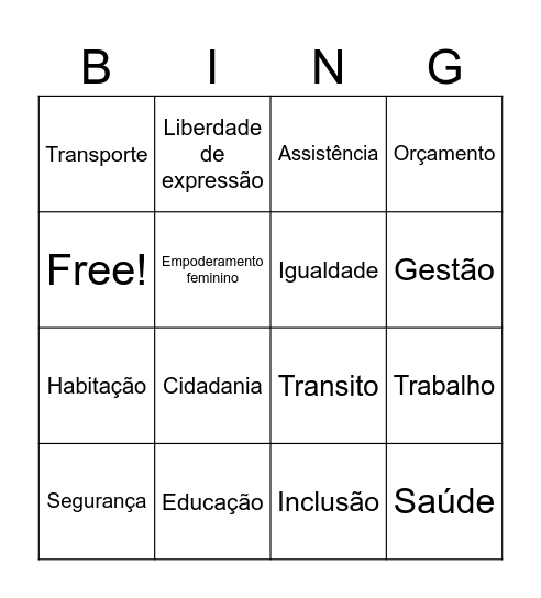 Bingo Política Públicas Bingo Card