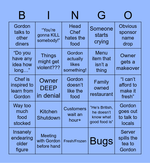 ~Kitchen Nightmares~ Bingo Card