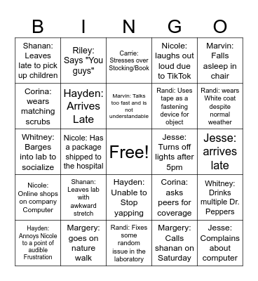 Lab Week Bingo Card