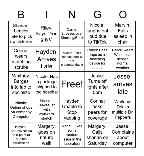 Lab Week Bingo Card