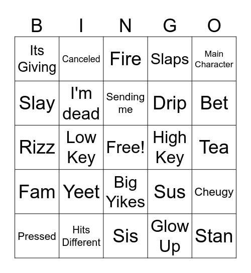 Gen Z Bingo Card