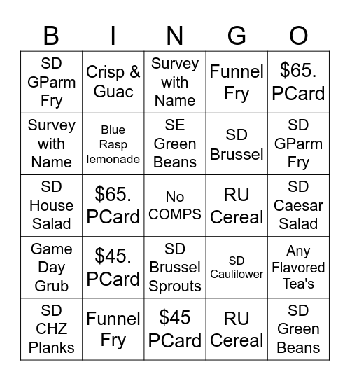 Up Sell Bingo Card