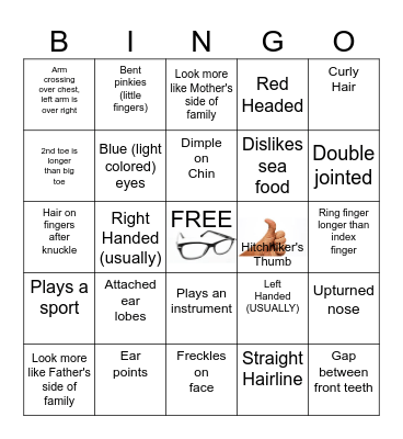 Human Traits Bingo Card