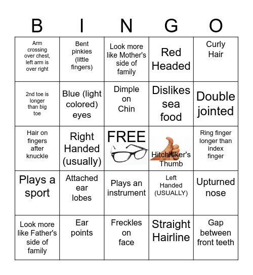 Human Traits Bingo Card