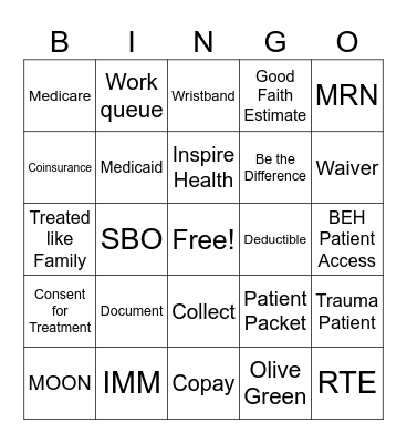 Patient Access Week - Shining Brightly Bingo Card