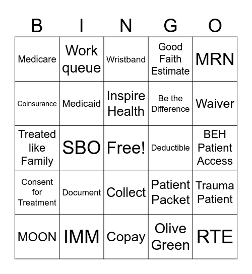 Patient Access Week - Shining Brightly Bingo Card