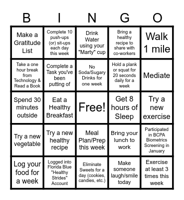BCPA "Be WELL" BINGO! Bingo Card