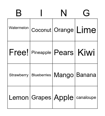 Fruit Bingo! Bingo Card