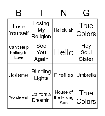 Instrumental Bing Bingo Card