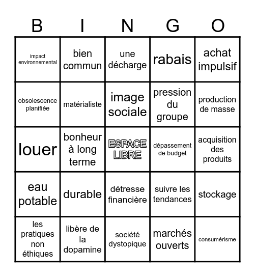 Consumerism Bingo Card