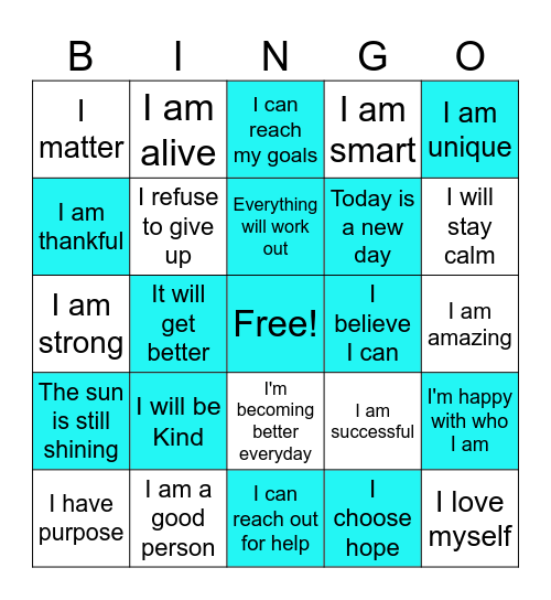 Self-Image Bingo Card