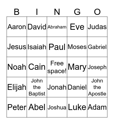 People from Bible Bingo Card